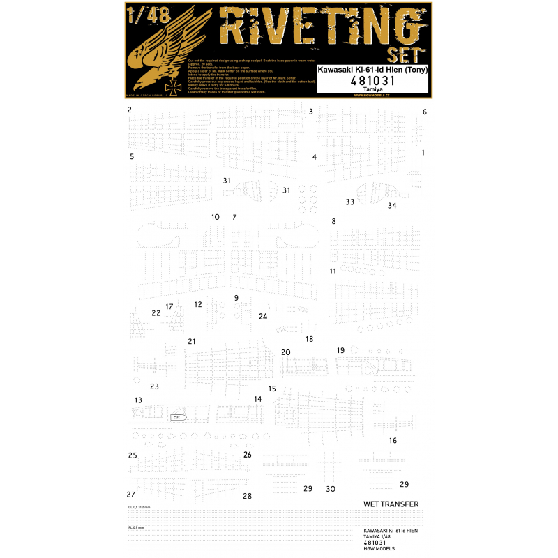 1/48 Kawasaki Ki-61-ld Hien Riveting Set Suitable for Tamiya kit