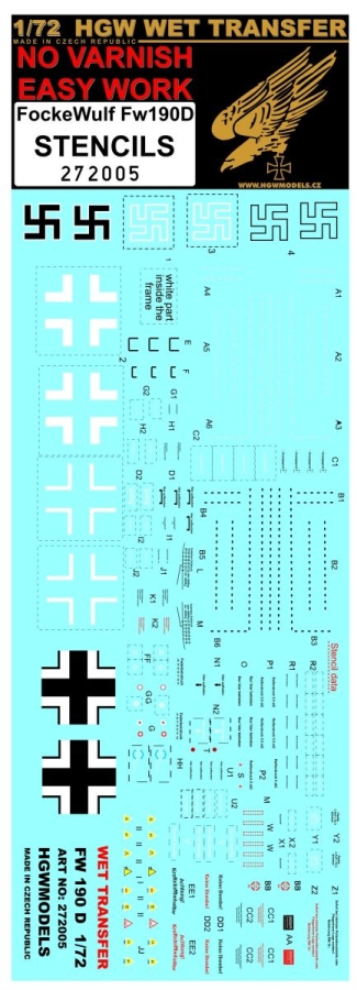 1/72 Focke-Wulf Fw 190D Stencils - Wet Transfers