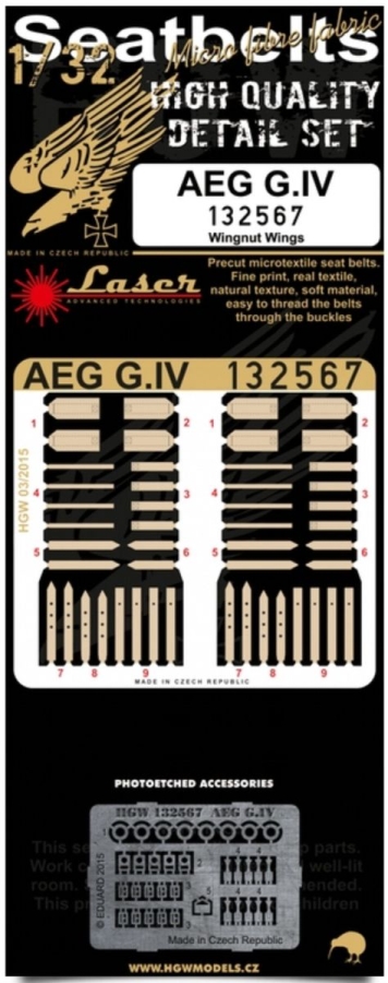 1/32 AEG G.IV - Fabric Seat Belts  - pre-cut (laser) Wingnut Wings