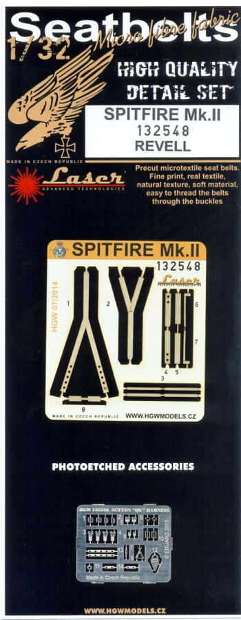 1/32 Spitfire Mk.II / Sutton "QS" Harness - Fabric Seat Belts  - pre-cut (laser) Revell