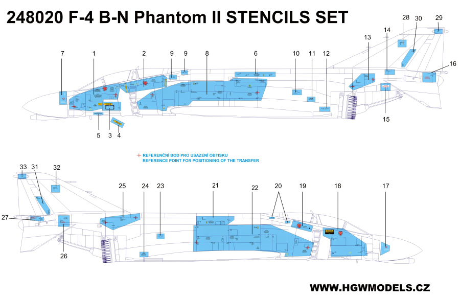 1/48 F-4 Phantom Stencils - Wet Transfers - Wet Transfer Segments Academy, Eduard