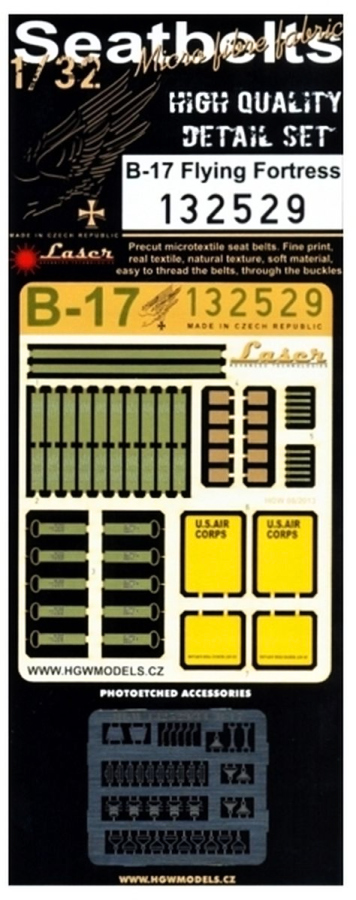 1/32 B-17 Seatbelts - Fabric Seat Belts  - pre-cut (laser) HK Models