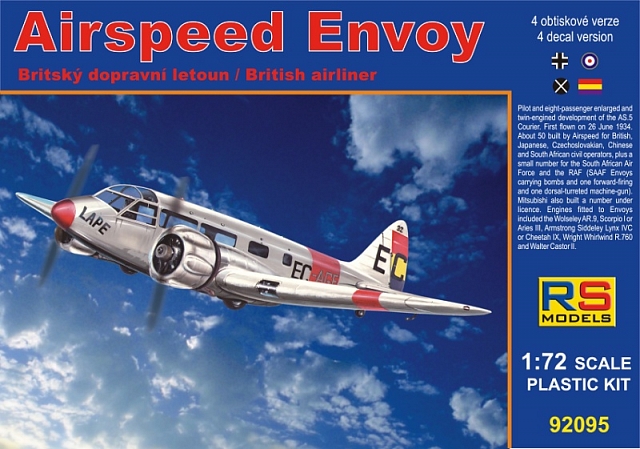 Plastikový model letadla 1/72 Airspeed Envoy, Cheetah engine 4 decal v. for Spain Rep.,France, South