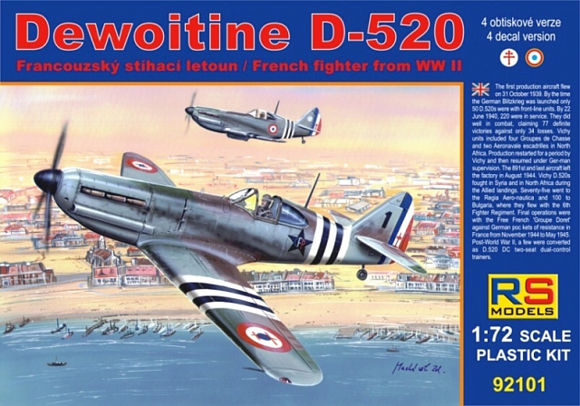 Plastikový model letadla 1/72 Dewoitine D-520 Free France 4 decal v. for France