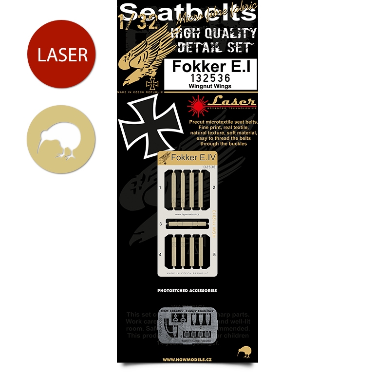 1/32 Fokker E.I - Fabric Seat Belts  - pre-cut (laser) Wingnut Wings