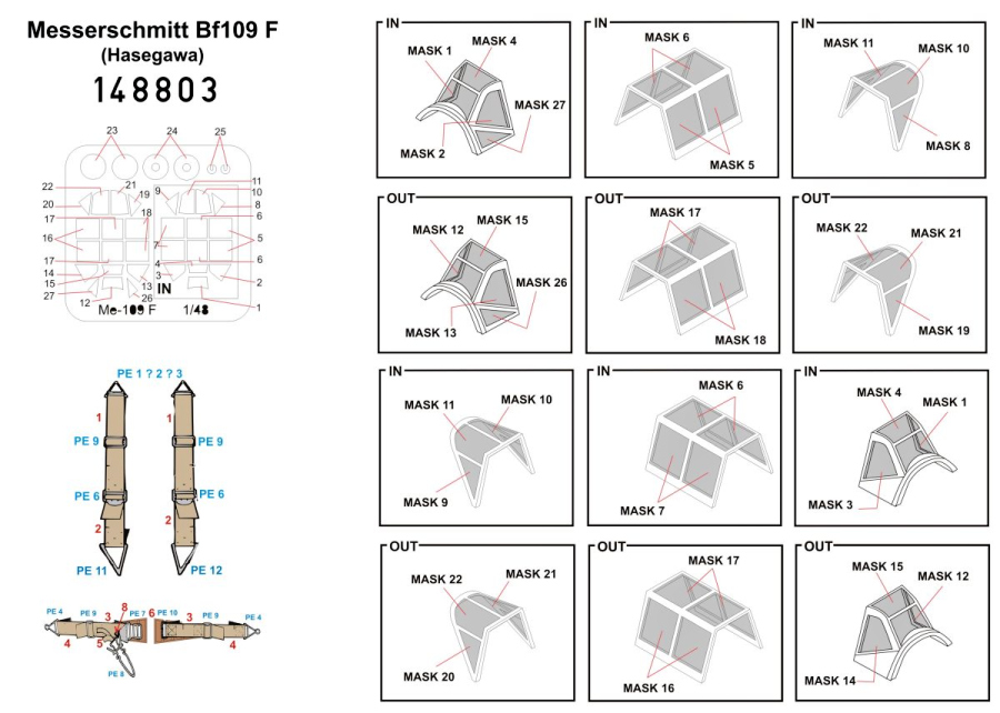 1/48 Messerschmitt Bf 109F - Basic Line - BASIC LINE: seatbelts + masks Hasegawa