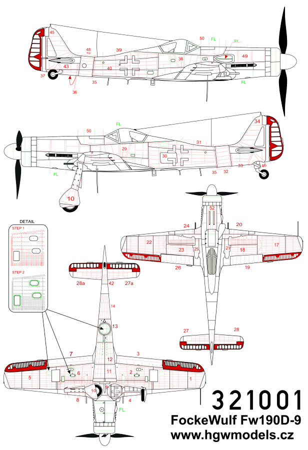 1/32 Focke Wulf Fw 190D-9 - Riveting Sets - inc. 321004 Hasegawa, Revell