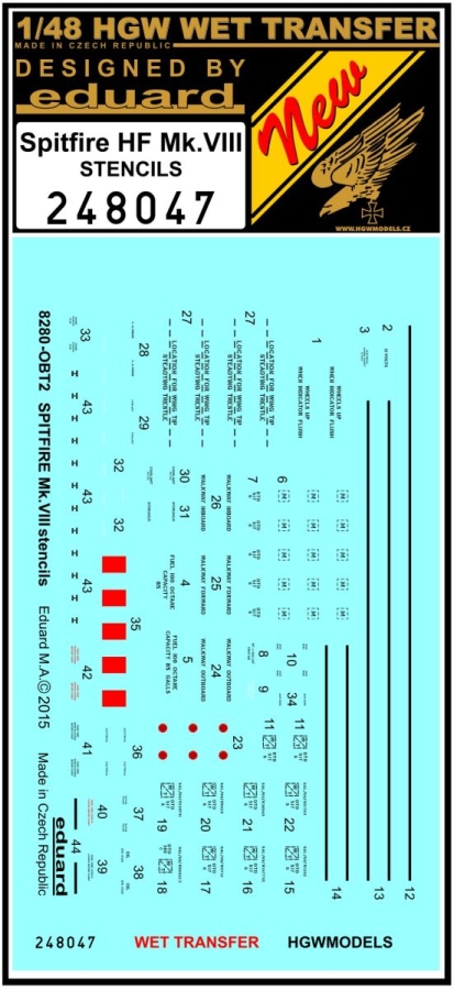 1/48 Spitfire HF Mk. VIII - Stencils - Wet Transfers - Eduard