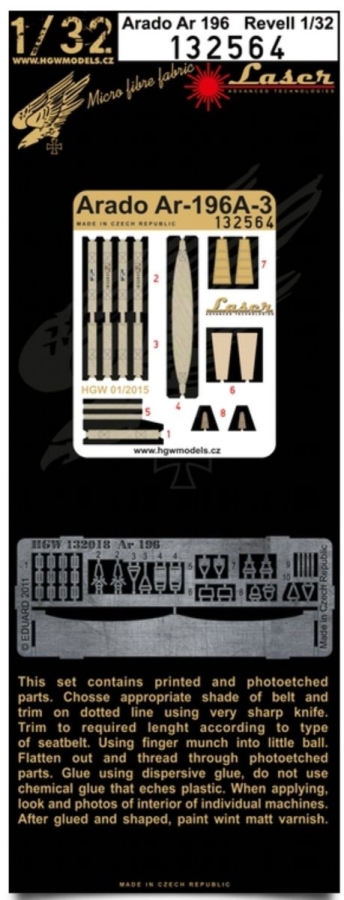 1/32 Arado Ar 196A-3 + Resin Seats - Fabric Seat Belts  - pre-cut (laser) Revell