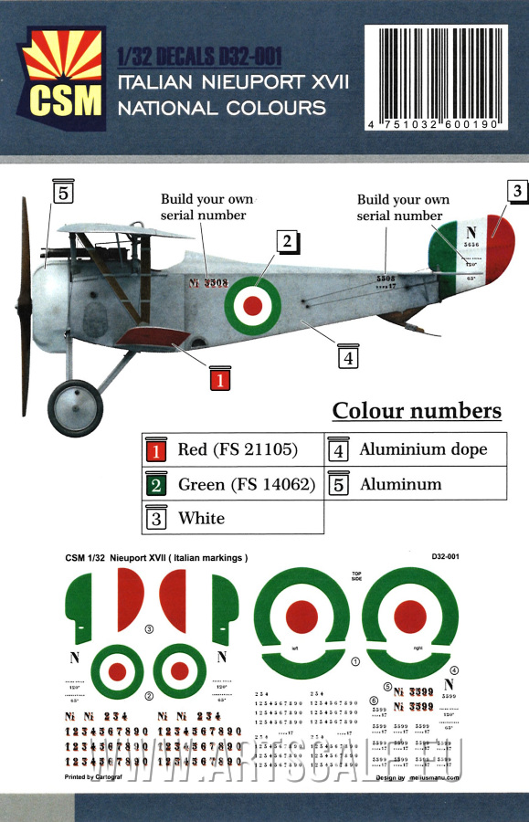 1/32 ITALIAN NIEUPORT XVII NATIONAL COLOURS