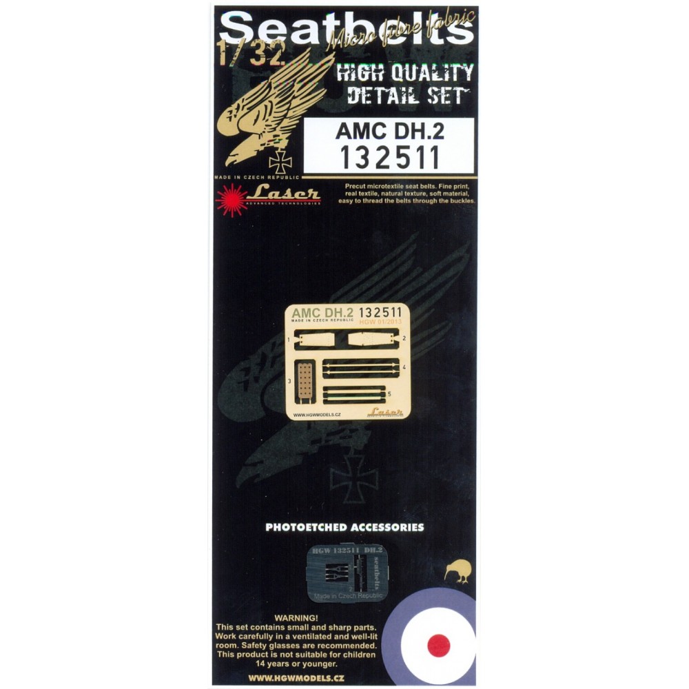 1/32 AMC DH.2 - Fabric Seat Belts  - pre-cut (laser) Wingnut Wings