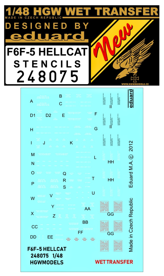 1/48 F6F-5 Hellcat - Stencils - Wet Transfers - Eduard