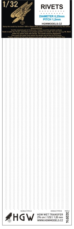 1/32 Double & Triple Lines - Free Lines of Rivets - spacing: 1.20 mm 274 cm 1/32