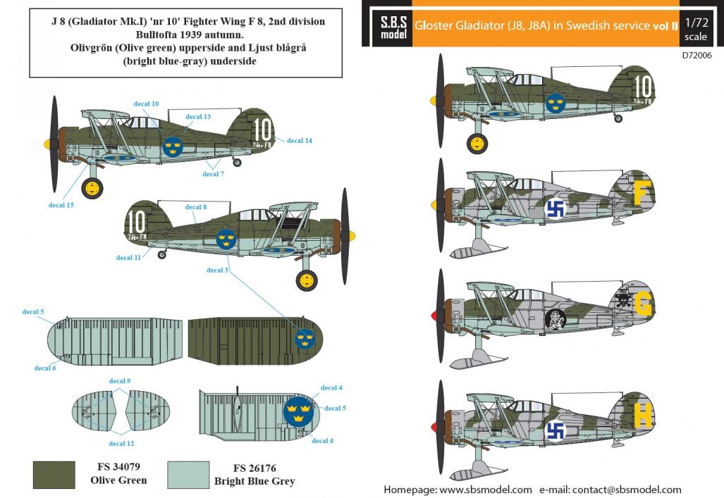 1/72 Gloster Gladiator in Swedish service VOL.II - Decals for Airfix