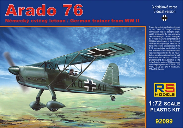 Plastikový model letadla 1/72 Arado 76 in A/B Schulen 3 decal v. for Luftwaffe