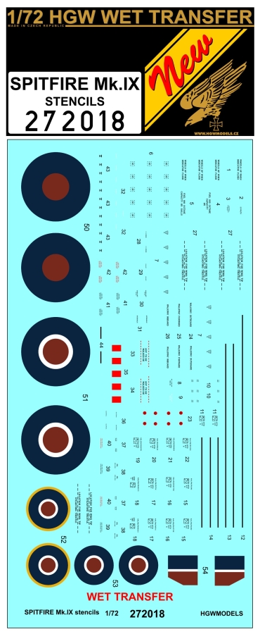 1/72 Spitfire Mk. IX - Stencils - Wet Transfers - 