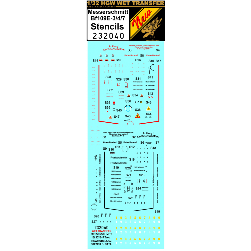 1/32 Bf 109E-3/4/7 - Stencils - Wet Transfers