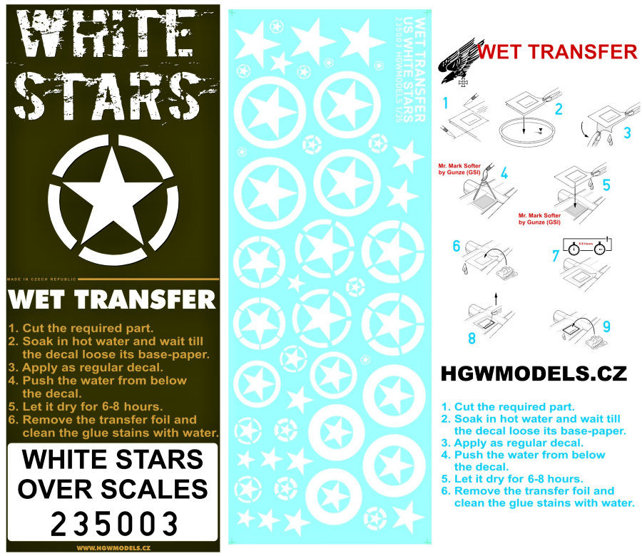 1/35 White Stars - US - Wet Transfers - can be used for various scales