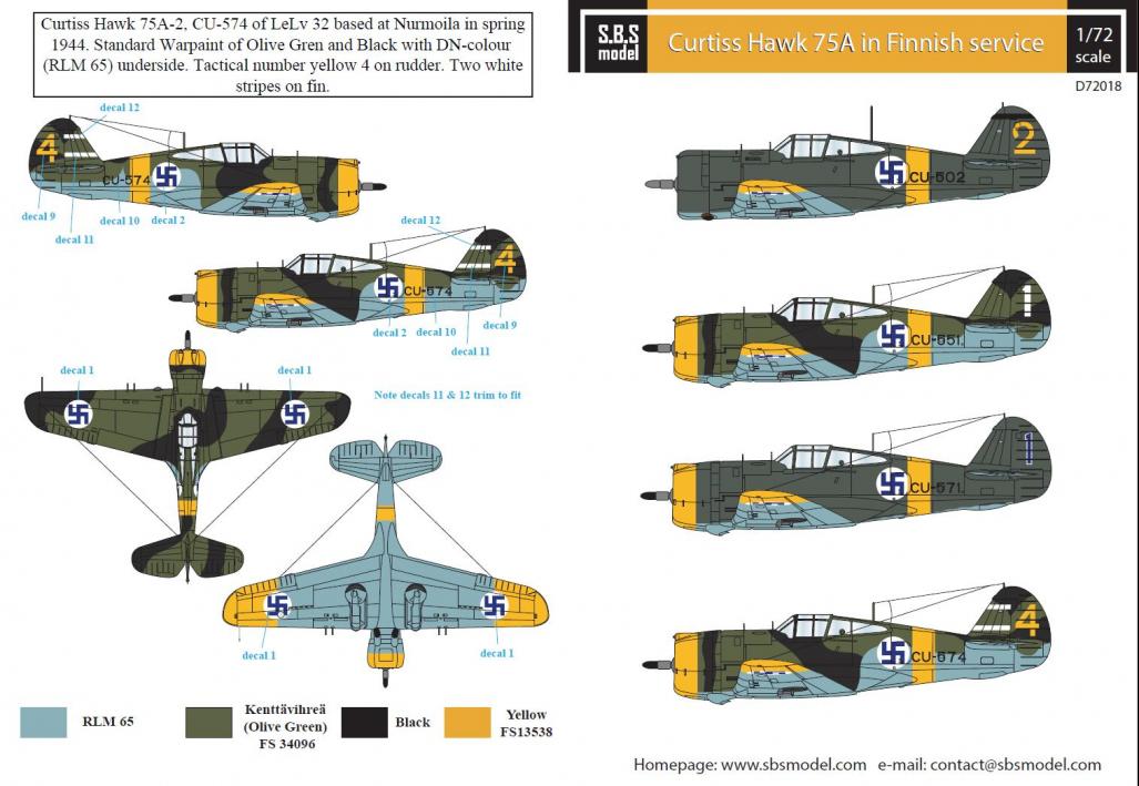 1/72 Curtiss Hawk 75A Finnish Air Force WW II - Decals 