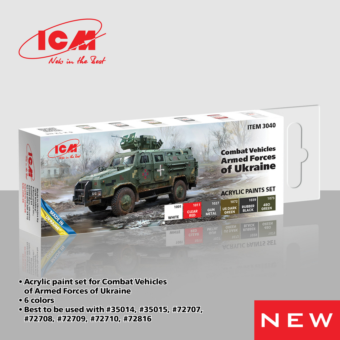 ICM Combat vehicles of the Armed Forces of Ukraine - acrylic paint set 
6 bottles х 12 ml