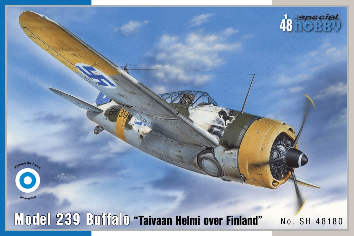 Plastikový model letadla 1/48 Model 239 Buffalo Taivaan Helmi over Finland